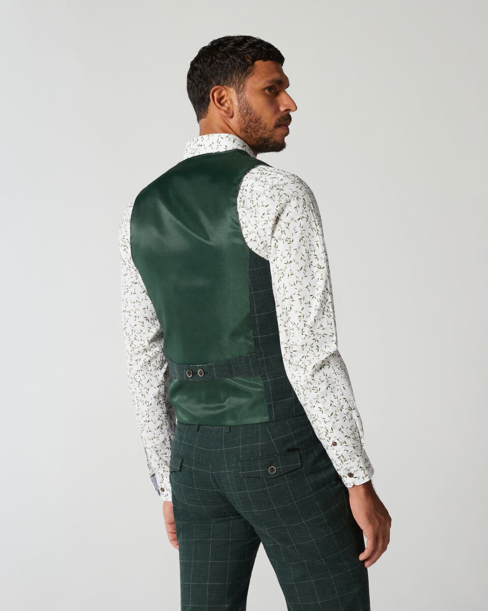 Forest Windowpane 5 Buttoned Check Tailored Vest